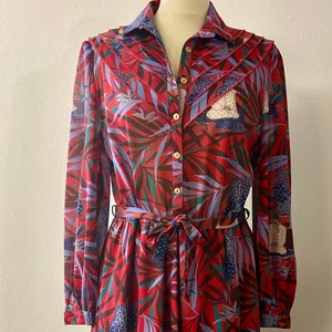 Vintage dagjurk met abstracte print uit de jaren 80 | Ideale kantoor- of kerkkleding | Maat M/L