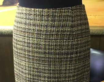 Women's Plaid Wool Pencil Skirt | Vintage Office Wear | Stylish Retro Fashion | Size L
