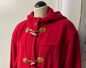 Abrigo de lana rojo con capucha estilo vintage / Chaqueta de lana roja para mujer / Ropa de abrigo informal de los 70 / Talla 40