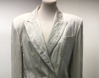Women's skirt suit by Mura | 80s Vintage off-white spring/summer pleated skirt, and short jacket | Size EU 40