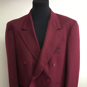 Blazer cruzado burdeos vintage para hombre / Chaqueta de lana para hombre / Blazer clásico talla 52