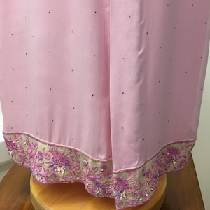 Vintage Handmade Silk Maxi Skirt | Pink Embellished Evening Skirt | Size EU 44 | Made in India