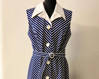 Timeless Vintage 70s Summer Dress | Blue and White stripes |  Women's Size Medium