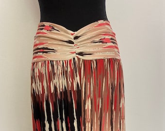 Women's Vintage Casual Midi Skirt | Lovely Flow in a Striped Abstract print | Mid Calf Length | Size M