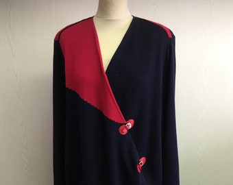 vintage rokkostuum | gebreide trui | kerkkostuum | werkpak | damesgebreide kleding | Gemaakt in Zweden | Maat L