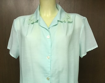 Women's Vintage Pajama Set | Blue Matching Top and Long Bottoms | Size M