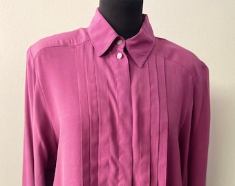Camisa de mujer con botones, camisa de secretaria / Puños largos con botones / Rosa fucsia, camisa elegante / Talla 40