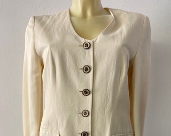 Women's Vintage White Pant Suit by Mura | 80's Power Suit | Elegant Two Piece Set | Size US 6