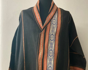 Boho Chic Black Vintage Thai Lanna Hand Woven Long Cardigan | Hill Tribe Clothing