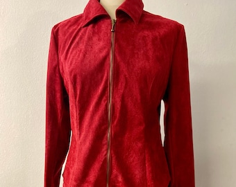 Vintage 80s Women's Faux Suede Red Skirt Suit | Office Chic | Size S