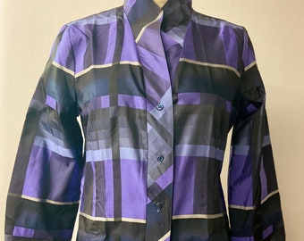 Schick Damen Vintage Bluse von Nara Camicie | Tailliert geschnittenes Taft Karohemd | Grösse S/M