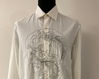Men's fancy shirt by INC International concepts | Cotton Long Sleeve Button Up  shirt with shaded hem and front embellishment | Size L