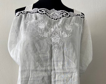 Top blanc vintage à épaules dénudées avec bordure en dentelle | Taille M pour femmes | Chemisier bohème chic élégant