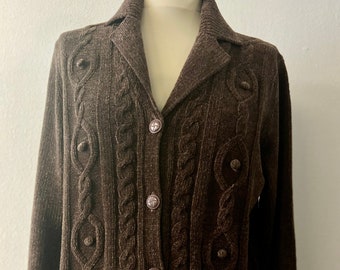 Vintage Damen Strickjacke braun | Klassischer Pullover mit Knöpfen | Größe M