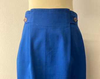 Stylish Vintage 80s, blue or pink cotton Skirt | Women's pencil Skirt with fancy waistline| Size M