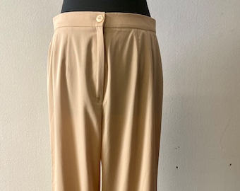 Womens Vintage Pale Peach Cotton High Rise Trousers | Wide Leg tapered Pants |  Size M