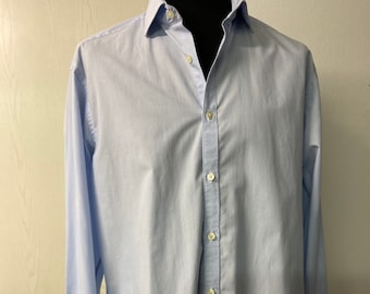 Classic Vintage Men's Blue Striped Shirt with contrasting White French Cuffs | 100% Cotton | Size M/L