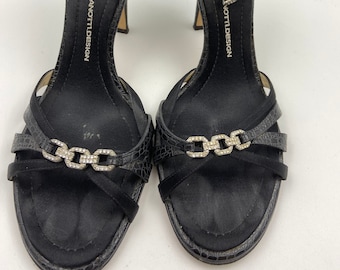 Sandalias negras de ante con tiras para mujer de Giuseppe Zanotti / Calzado italiano vintage de los 90 / Talla EU 41