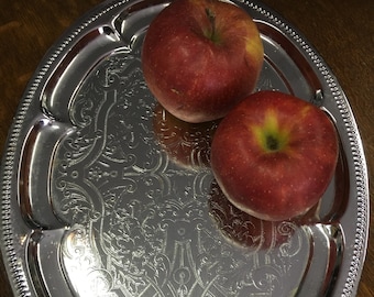 Vintage Metal Serving Tray | Oval Silver Platter