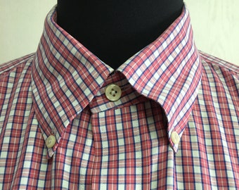 Herrskjortor med knappar | vardagsskjorta från Brooks Brothers | rutig vintageskjorta | campingskjorta | Storlek XL