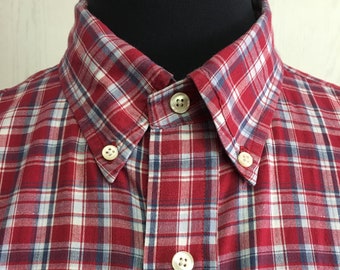 Herrskjortor med knappar | vardagsskjorta från Brooks Brothers | rutig vintageskjorta | campingskjorta | Storlek XL