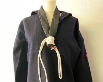 Sailor top | Italian cracker jack uniform | navy wool seaman top | rope and tie attached | size S/M