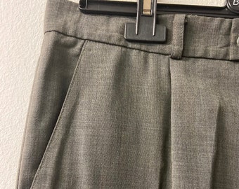 Pantalon d'été gris pour homme vintage | Pantalon taille haute et plissé | Laine légère | Taille 48