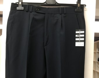 Pantalones de vestir de talle alto para hombre en azul marino. Estilo clásico sofisticado para el día o la noche. EU 48R