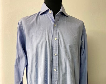 Timeless Men&#39;s Vintage T.M.Lewin Shirt | Small Blue Checked Pattern | French Cuffs | Ideal for Casual & Business Wear