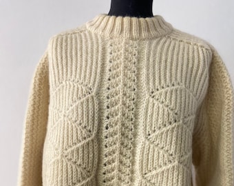 Stylish Vintage Aran Sweater | Hand Knit Women's Fisherman Chunky Wool Sweater | Size M/L