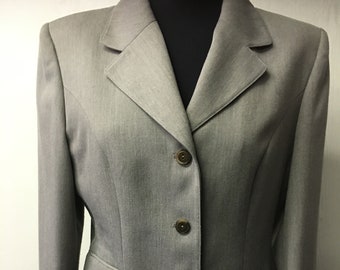 Tailored Grey Wool Vintage Blazer for Women | Vintage 80's Style | Size EU 40