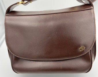 Ladies Vintage 80's leather handbag | Brown Leather shoulder bag | adjustable strap to top handle bag | gift for her