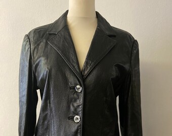 Blazer en cuir vintage des années 90 pour femme | Décontracté mais élégant | Taille 40