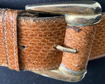 Ladies Snakeskin belt | 80's Snakeskin Belt with Brass Buckle
