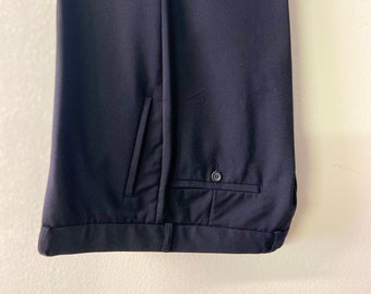 Pantalones de lana azul marino vintage de los años 90 para hombre / Pantalones de cintura alta / Frente plano / Talla 50