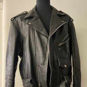 Men's Vintage  Black Leather Motorcycle Bomber Jacket | All Season Outerwear | Size XL