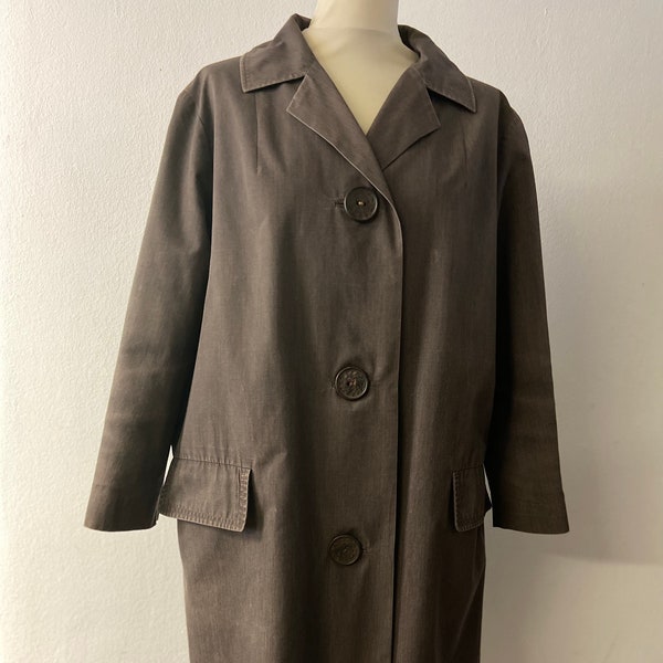 Our Women's 60s brown cotton trench Coat |  braclet length sleeve | Simple & Chic | Size M/L