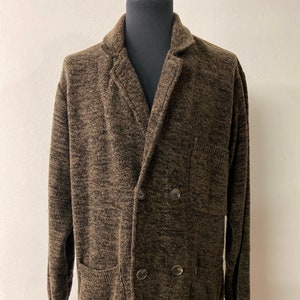 Men's Vintage Button Down Cardigan by Zegna |  Chocolate brown wool blend boucle Jacket Sweater | Size L