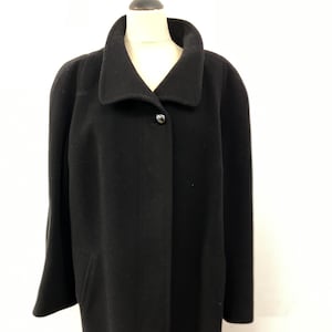 Womens Vintage 90&#39;s car coat by Mura | 3/4 length black wool jacket | Size EU 46