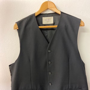 Men&#39;s 80s Vintage Black Wool Satin Backed Vest by Kors Collection - Size L