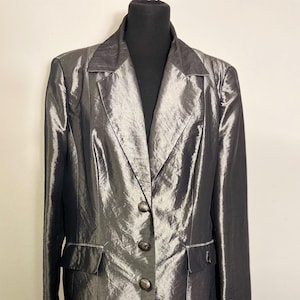 80&#39;s Vintage Silver Blazer for Women | Oversized Fit | Size 18
