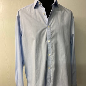 Klassiek vintage blauw gestreept herenshirt met contrasterende witte Franse manchetten | 100% katoen | Maat M/L