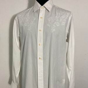 Herren Vintage 90er Jahre Weißes Baumwollhemd durchgeknöpft | Stilvolle Nähte Details Grösse M