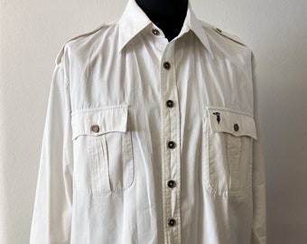 Men's Vintage 90s White Cotton Button-Up Shirt by Trussardi jeans   | Casual stylish shirt | Size XL
