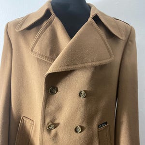 Men&#39;s 60&#39;s Vintage Wool  Peacoat by Mura | Double-breasted camel-hued jacket  | Size EU 52