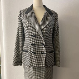 Conjunto de falda vintage de pata de gallo con ribete de cuero / Traje retro de mujer de los años 80 / Clásico y único / Talla M