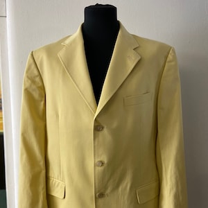 Vintage 90s Men&#39;s Pale Yellow cotton  Blazer | Classic Mens Dress Blazer | Size EU 54