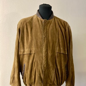 Mens, retro bomber jacket | suede camel colored bomber jacket  |  Size M