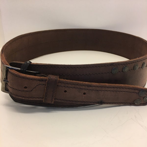 Fashionable Womens Vintage Belt | Wide Width Dark Beige Leather | Unique Statement Accessory | Size 90.00 cm