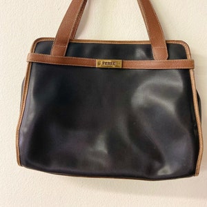 Timeless 80s Vintage Ferre Handbag | Black with Brown trim Messenger Bag | Leather Tote for Everyday use